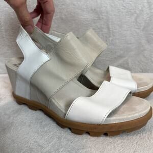 Sorel Sandals Womens 7.5 Joanie II Casual Slingback Wedge Light Beige Leather